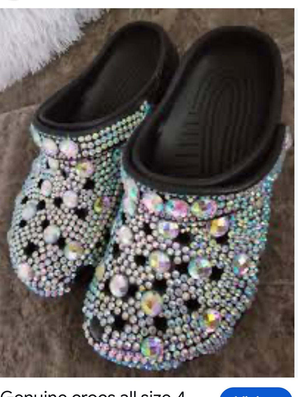 Embellished Black Women's Clog Slip-Ons with Iridescent Rhinestones size 45